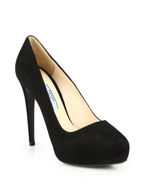 prada black suede pumps closed toe platform|prada suede pointy toe pump.